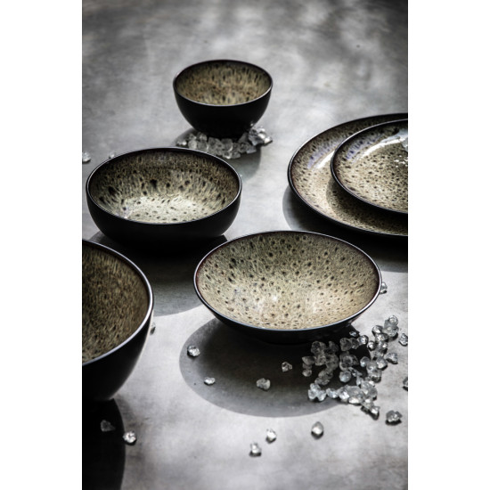 MIRHA JASPER - saladekom - steengoed - DIA 25,4 x H 10,9 cm - zwart/wit