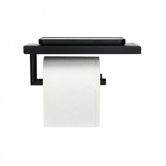 FRITZ - toiletrolhouder met planchet - metaal - L 20 x W 12 x H 8 cm - zwart