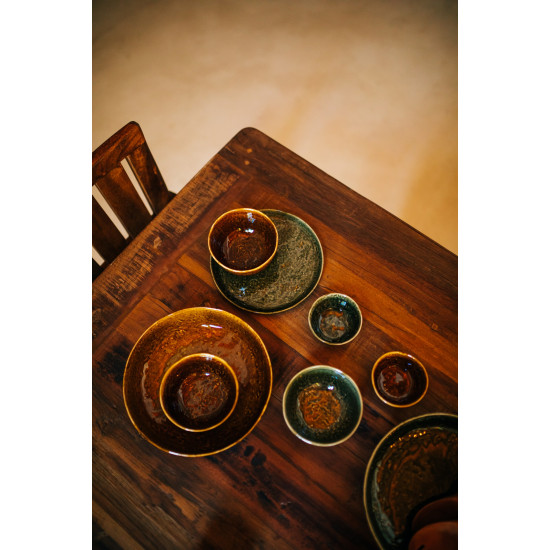 SPIRO - dessertbord - steengoed - DIA 21 cm x H 1,5 cm - donkergroen
