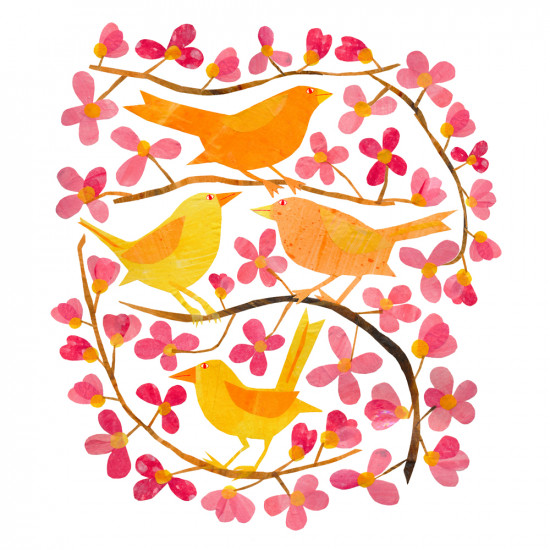Cherry Blossoms and Birds Napkin 25x25