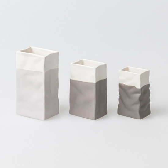 Vase mini porcelain bag grey set of 3