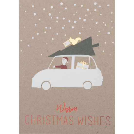 Christmas car card. Warm christmas wishes